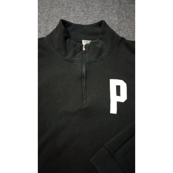 Victoria Secret PINK Pullover Womens Sz Medium 1/4 Zip Black Varsity Love Print* - Picture 6 of 16